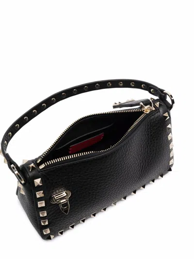 Valentino Rockstud Small Black Grainy Leather Crossbody Bag In Black