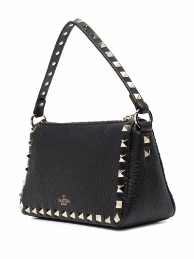 Valentino Rockstud Small Black Grainy Leather Crossbody Bag In Black