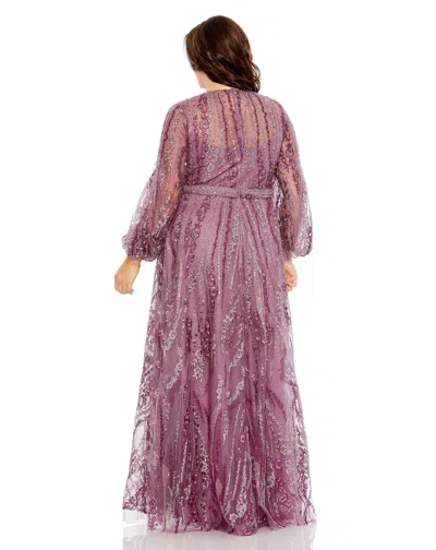 Mac Duggal 20472 Long Sleeve A Line Formal Plus Size Gown In Purple
