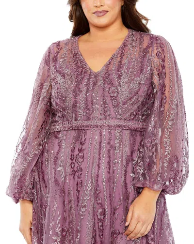 Mac Duggal 20472 Long Sleeve A Line Formal Plus Size Gown In Purple
