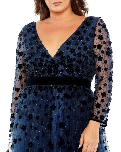 Mac Duggal 68440 Long Sleeve Plus Size A Line Formal Gown In Green