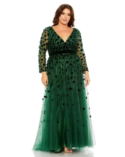 Mac Duggal 68440 Long Sleeve Plus Size A Line Formal Gown In Green