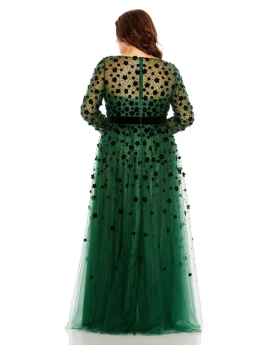 Mac Duggal 68440 Long Sleeve Plus Size A Line Formal Gown In Green