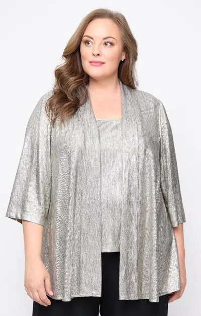 Alex Evenings 8427715 Plus Size Two Piece Jacket Formal Top In Gray