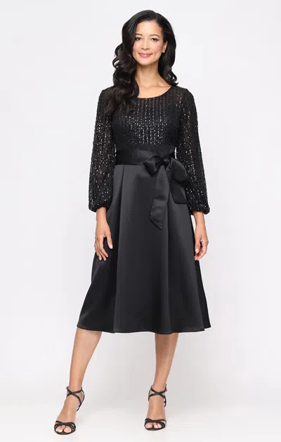 Alex Evenings 84961013 Long Sleeve Plus Size Sequin Midi Cocktail Dress In Black