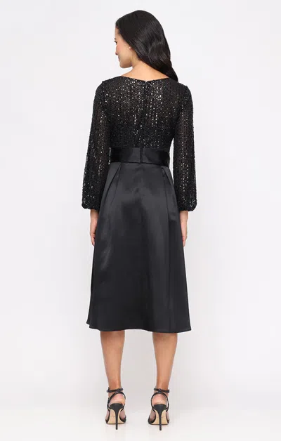 Alex Evenings 84961013 Long Sleeve Plus Size Sequin Midi Cocktail Dress In Black