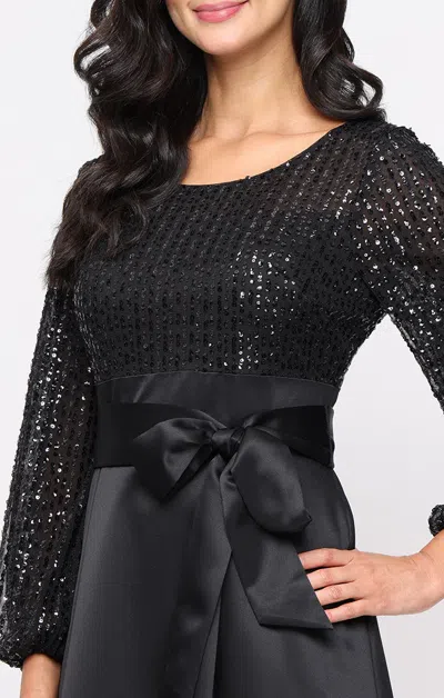 Alex Evenings 84961013 Long Sleeve Plus Size Sequin Midi Cocktail Dress In Black