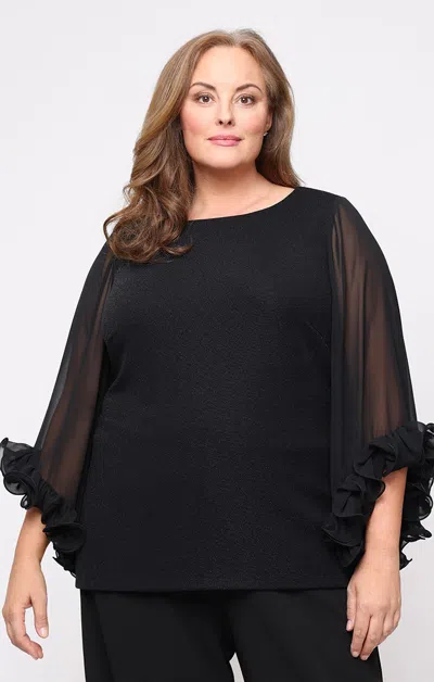 Alex Evenings 8427881 Metallic Blouse Plus Size Top In Black