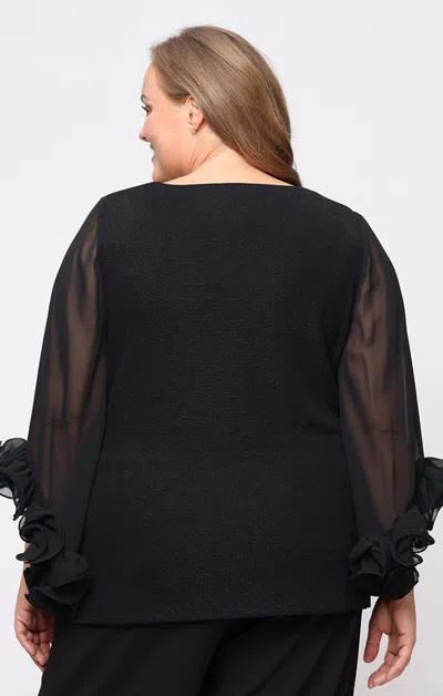 Alex Evenings 8427881 Metallic Blouse Plus Size Top In Black