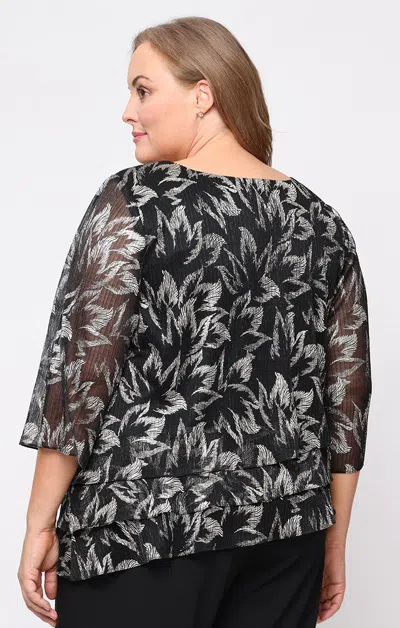 Alex Evenings 8427868 Tiered Blouse Plus Size Metallic Top In Black