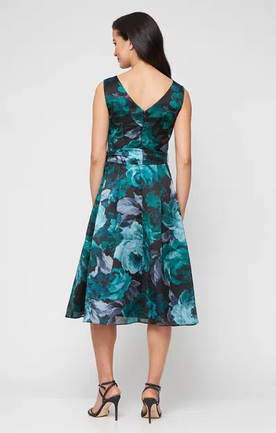 Alex Evenings 8192025 Short Printed Midi Length Cocktail Dress In Green