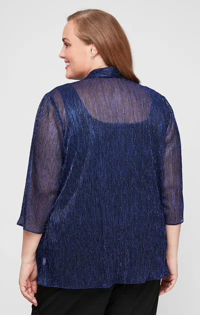 Alex Evenings 8427807 Metallic Two Piece Plus Size Top In Blue