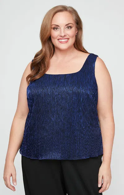 Alex Evenings 8427807 Metallic Two Piece Plus Size Top In Blue