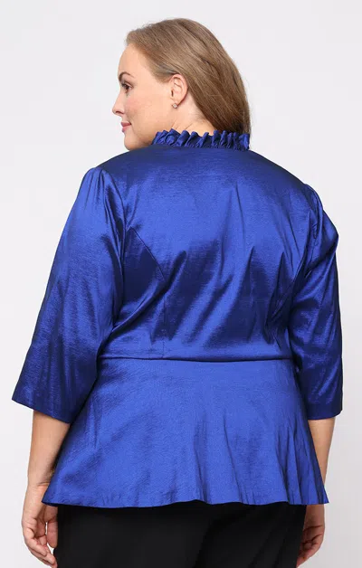 Alex Evenings 8466733 Plus Size Blouse Ruffle Peplum Top In Blue