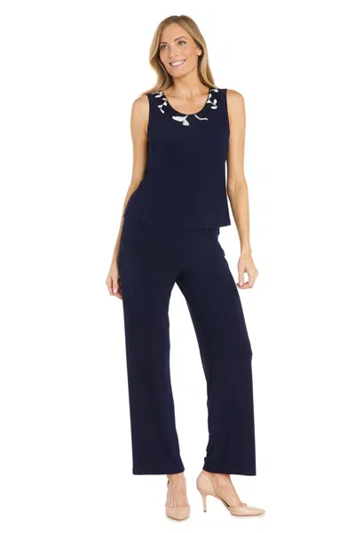 R & M Richards 1992 Floral Long Formal Pant Suit In Blue