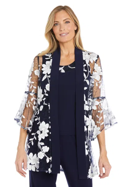 R & M Richards 1992 Floral Long Formal Pant Suit In Blue