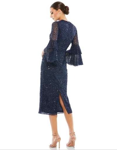 Mac Duggal Tiered Ruffle-sleeve Sequin Midi Dress In White