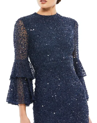 Mac Duggal Tiered Ruffle-sleeve Sequin Midi Dress In White