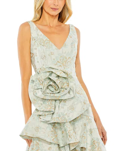 Mac Duggal Rose Detail Asymmetrical Brocade Dress In French Blue