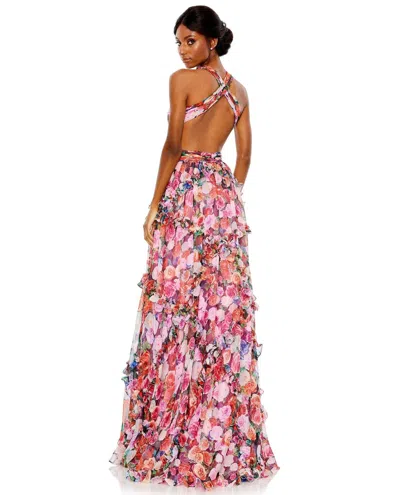 Mac Duggal 68076 Long Floral Chiffon Prom Gown In Multi