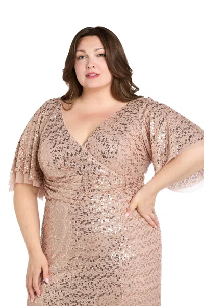 R & M Richards 1011w Formal Long Sequin Slit Plus Size Dress In Brown