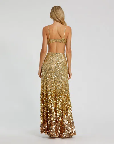 Mac Duggal Thin Strap Cut Out Gown With Ombre Sequins In Blue