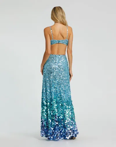 Mac Duggal Thin Strap Cut Out Gown With Ombre Sequins In Blue