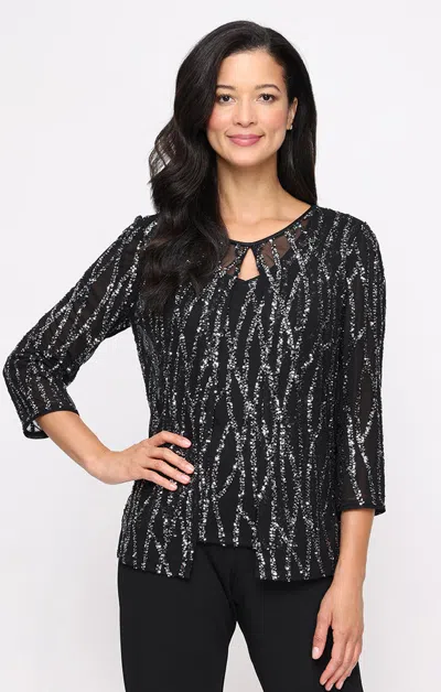 Alex Evenings 84961016 Sequin Formal Plus Size Top In Black