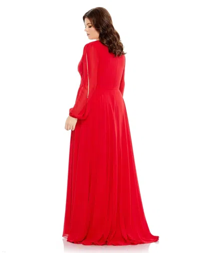 Mac Duggal 67912 Fabulouss Plus Size Long Sleeve Chiffon Gown In Red