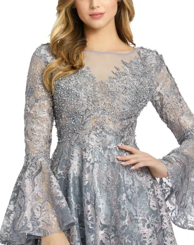 Mac Duggal Embellished Illusion Bell Sleeve A Line Gown In Grey Multi