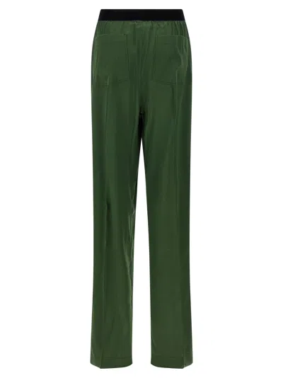 Tom Ford Green Pants With Elastic Waist With Logo Lettering In Silk Stretch Woman