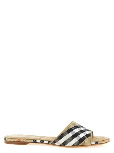 Burberry Sloane Slides Check Pattern Flat Sole Open Toe In Pattern