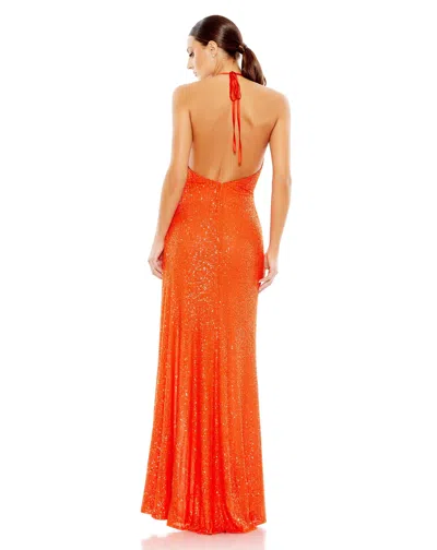 Mac Duggal A26622 Sequins Long Formal Slit Prom Gown In Orange