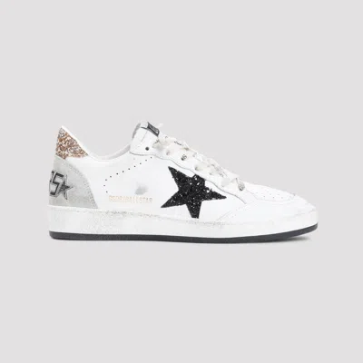Golden Goose Ballstar White Low Top Sneakers With Glittered Star Patch On The Side And Glittered Heel With Logo L