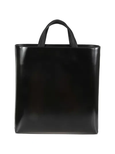 Prada Handle Leather Tote Bag In Black