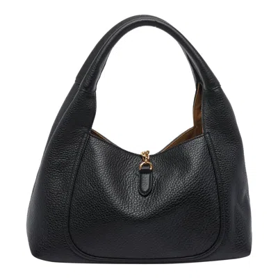 Gucci Women Black Shoulder Bag With Horsebit Closure In Grained Leather Woman In Black
