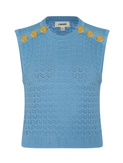L'agence Max Pointelle Knit Top In Blue