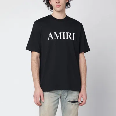 Amiri Men Black Crewneck T-shirt With Logo Lettering Print On The Front In Cotton Man In Black