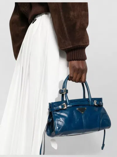 Prada Bonnie Leather Mini Tote Bag Top Handle In Blue