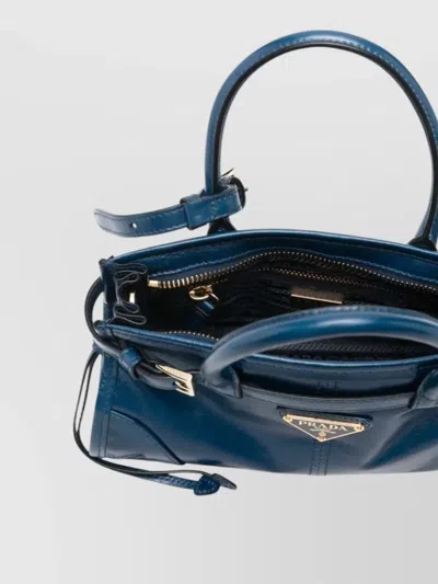 Prada Bonnie Leather Mini Tote Bag Top Handle In Blue