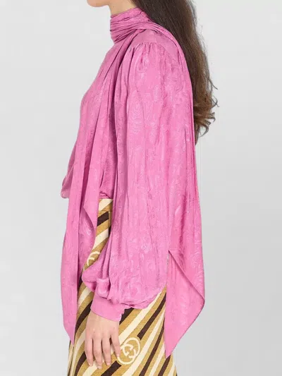 Gucci Silk Twill Shirt Neck Bow Rose Pattern In Multi