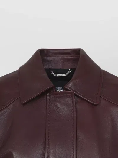 Versace Buffalo Leather Jacket Collared Design In Brown