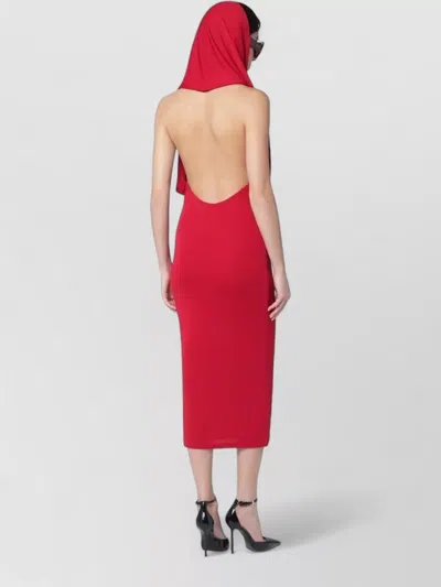 The Andamane Annie Hooded Midi Dress Open Back In Red