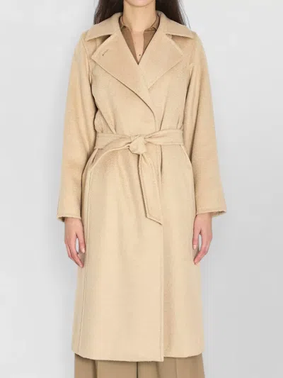 Max Mara Riccio Camel Drape Coat Belt In Neutral