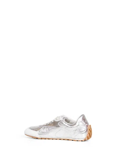 Bottega Veneta Orbit Flash Suede-trimmed Metallic Leather Sneakers In Silver