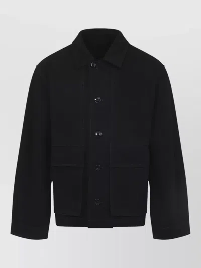 Lemaire Collared Boxy Jacket Front Pockets Stitching In Black