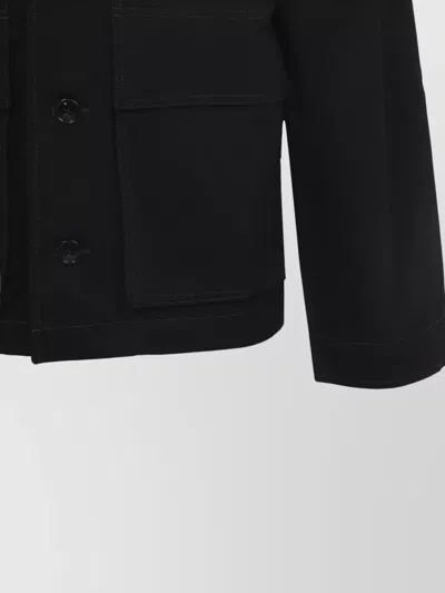 Lemaire Collared Boxy Jacket Front Pockets Stitching In Black