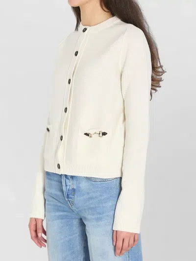 Gucci Women Wool And Cashmere Cardigan With Metal Horsebit In White