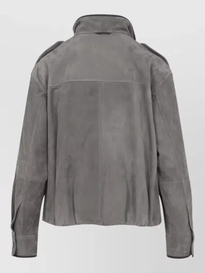 Brunello Cucinelli Suede Jacket High Collar Long Sleeves In Multi