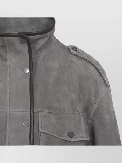 Brunello Cucinelli Suede Jacket High Collar Long Sleeves In Multi